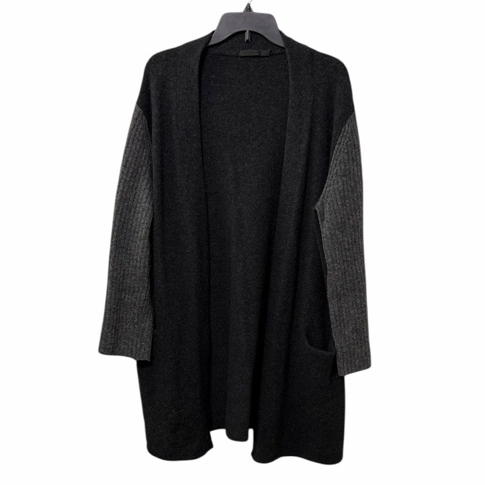 Jenni Kayne Black and Gray Yak Rib Sleeve Sweater Coat Size L
